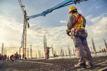 construction worker and machinery