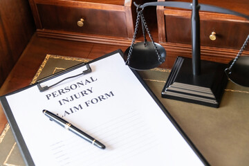 clipboard with personal injury claim form